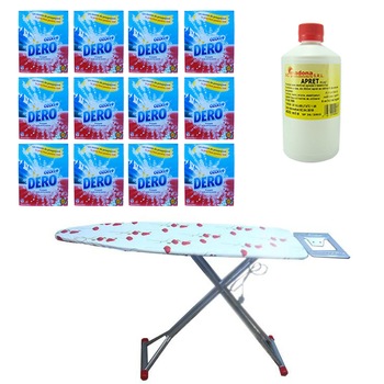 Pachet - 12 x Dero Ozon +, Manual, Detergent pentru rufe, Proaspat ca la munte, 400g + Masa de calcat, Zilan, 110cm x 37cm, priza, suport fier + Apret lichid, 400ml Pachet - 12 x Dero Ozon +, Manual, Detergent pentru rufe, Proaspat ca la munte, 400g + Masa de calcat, Zilan, 110cm x 37cm, priza, suport fier + Apret lichid, 400ml