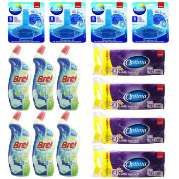 Pachet - 6 x Bref Lemonitta Power Solutie gel pentru WC, 700ml + 4 x Sano Optima Hartie igienica Soft & White, 2 Straturi, 10 role parfumate/bax + 4 x Sanobon Fresh Scent odorizant WC Pachet - 6 x Bref Lemonitta Power Solutie gel pentru WC, 700ml + 4 x Sano Optima Hartie igienica Soft & White, 2 Straturi, 10 role parfumate/bax + 4 x Sanobon Fresh Scent odorizant WC