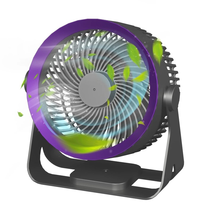 Преносим настолен вентилатор, 3 скорости, 2000mAh батерия, бял, 189x98x205mm