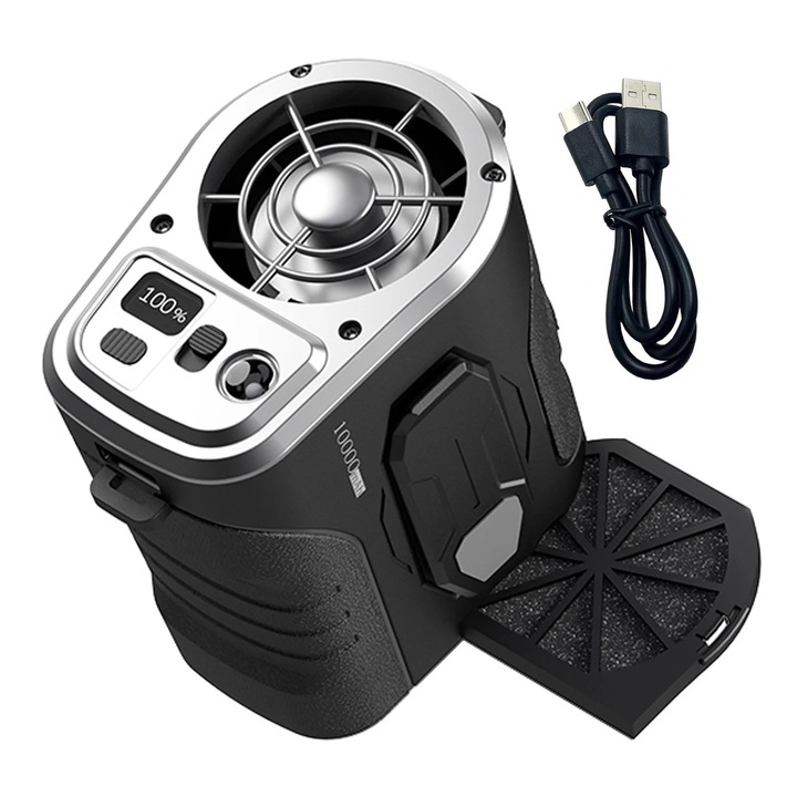 Преносим вентилатор, 5 скорости, функция power bank, LED, 10000mAh, 9x9x5.5cm