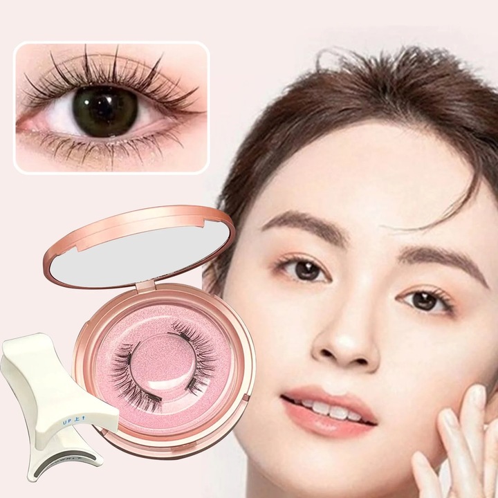 Комплект магнитни изкуствени мигли с щипки, естествен вид, 1 см, розова опаковка