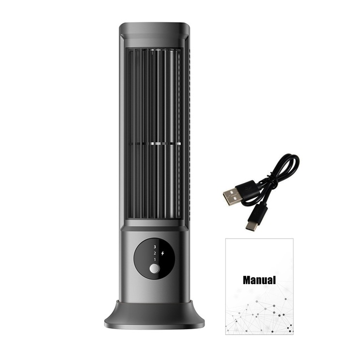 Вентилатор, преносим, настолен, 3 скорости, компактен дизайн, 6x8x27 см, черен