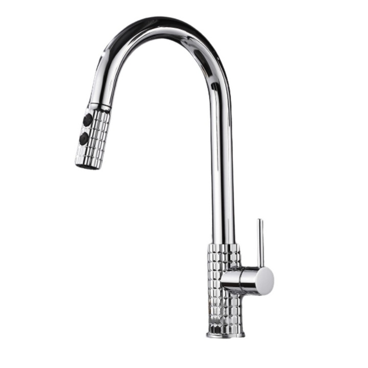 Konyhai mosogató csaptelep, magas, kihúzható zuhany, króm kivitelben