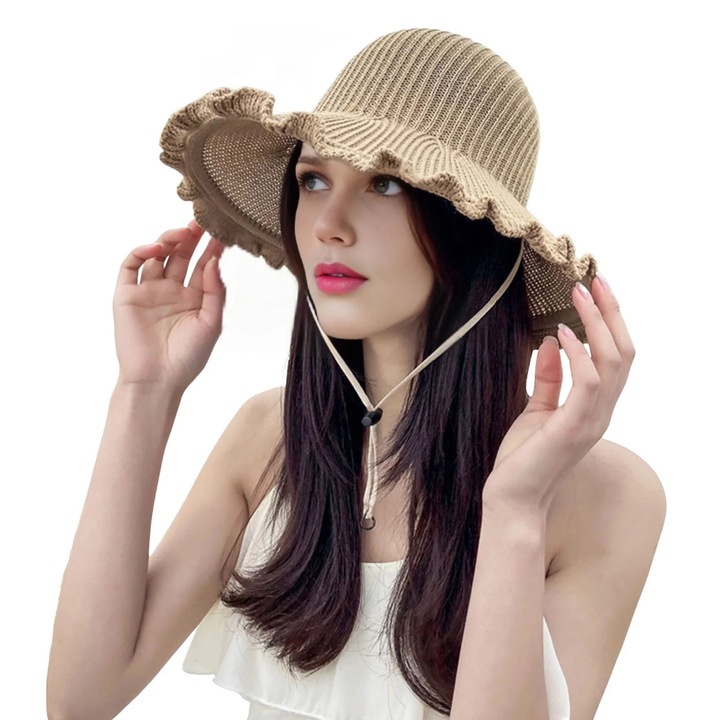 Дамска слънчева шапка, модел с голяма периферия, UV защита, едноцветна, размер 54-60см, комплект от 1 бр.