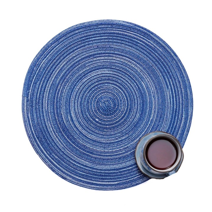 Servete de masa rotunde, 35cm, poliester, albastru, set