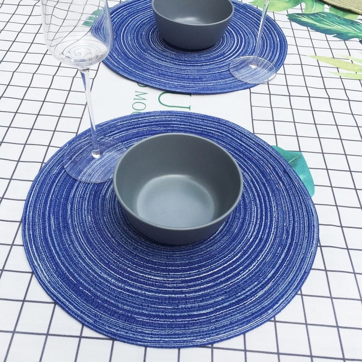 Servete de masa rotunde, 35cm, poliester, albastru, set