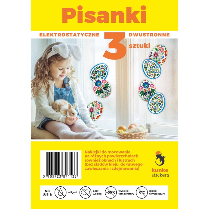 Set stickere decorative electrostatice, 3 forme, Kunke, multicolor, A5