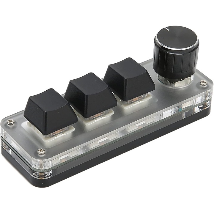 Механична клавиатура Rqiurpn, Програмируема, 3 клавиша, RGB осветление, черно, управление с преки пътища и производителност за игри, дизайн, черно с Natec Husky 1G паста и 2 Rfid защита, USB