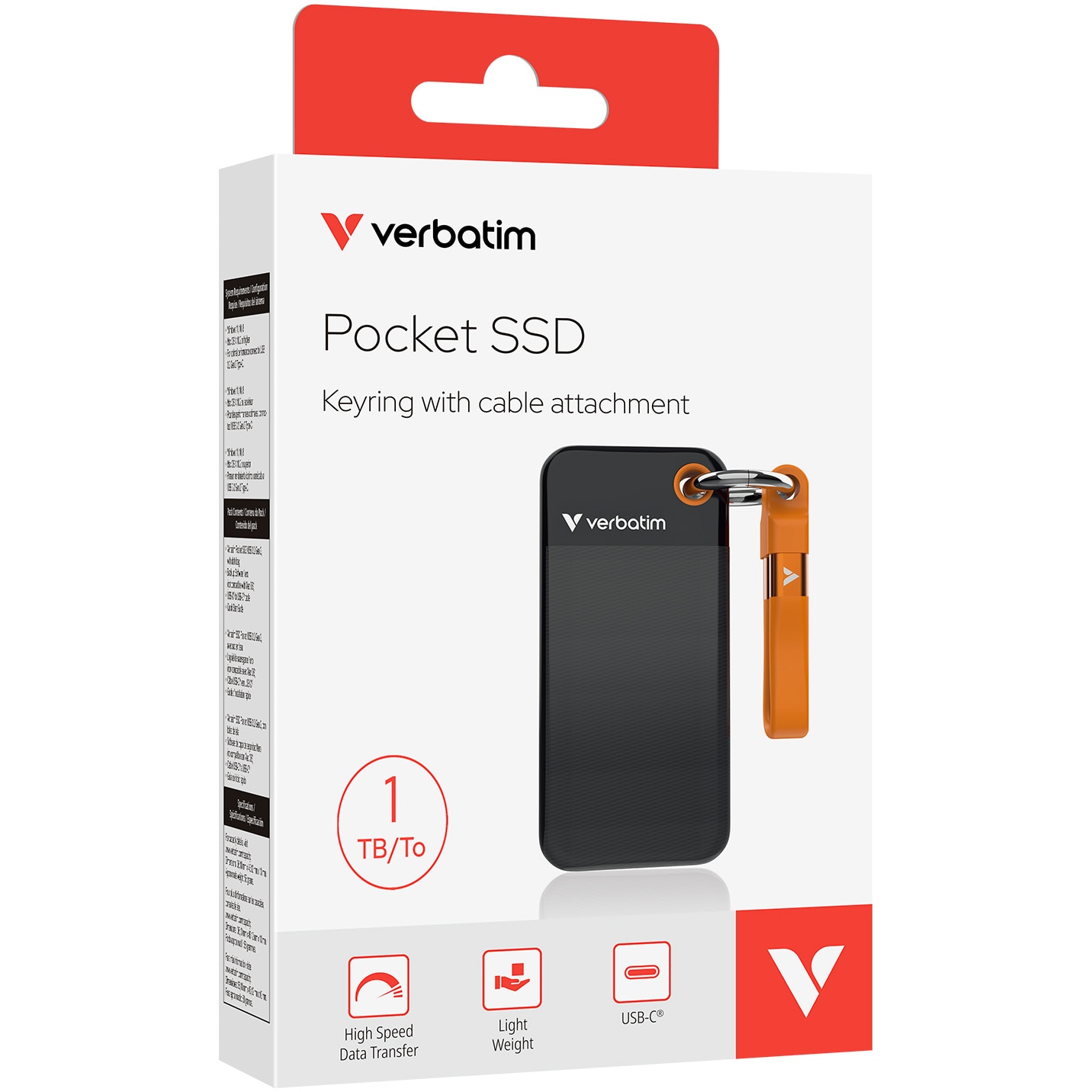 SSD extern Pocket Verbatim USB 3.2 Gen 2, 1TB Negru/Portocaliu
