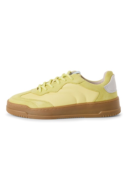 NEWD, Pantofi sport wedge cu garnituri de piele, Alb/Galben pai