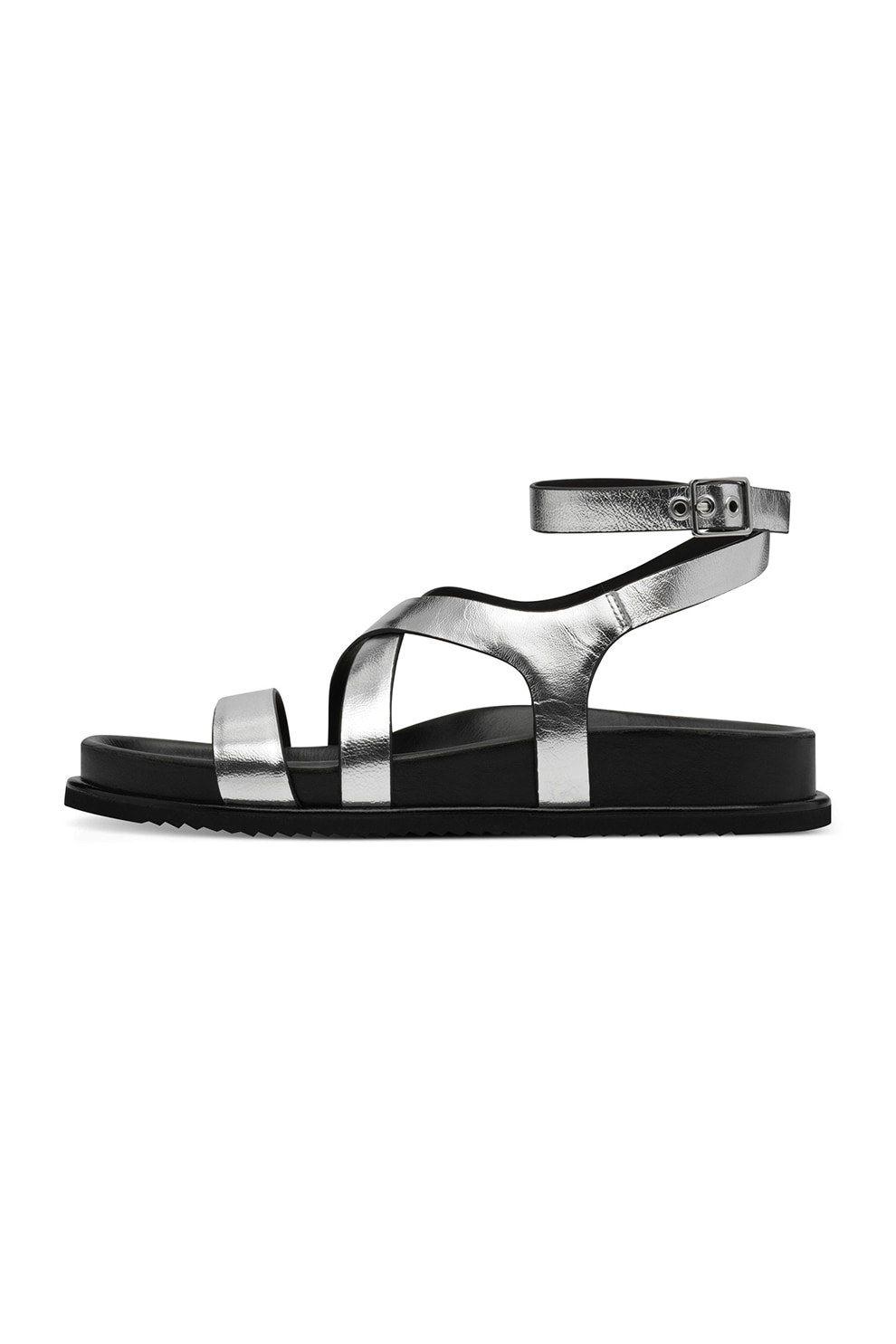 NEWD, Sandale de piele cu catarame, Argintiu, 38