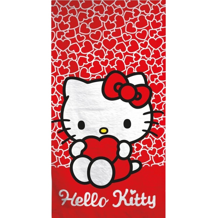 Хавлия за баня Hello Kitty Hearts, плажна кърпа 70x140см (Fast Dry)