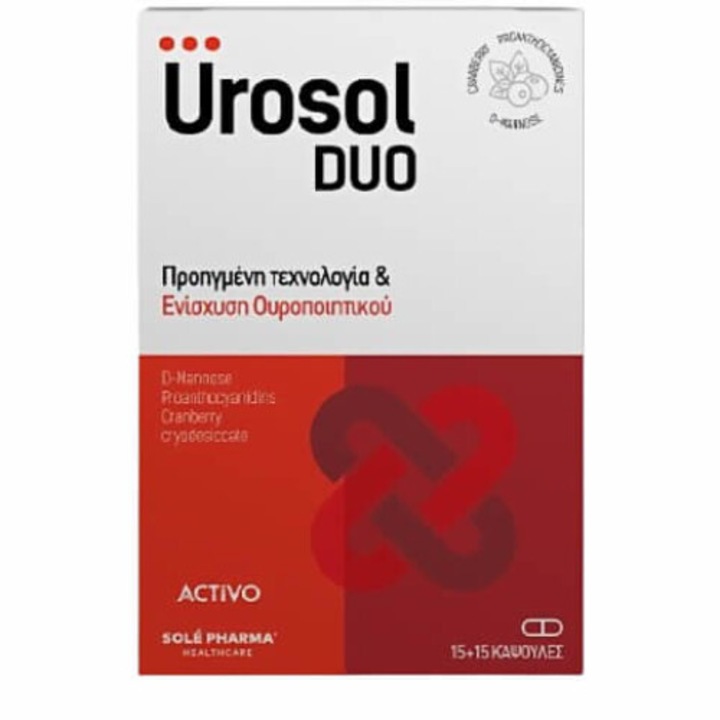 Activo Urosol Duo, supliment alimentar, D-Mannose & Cranberry, 15+15 capsule