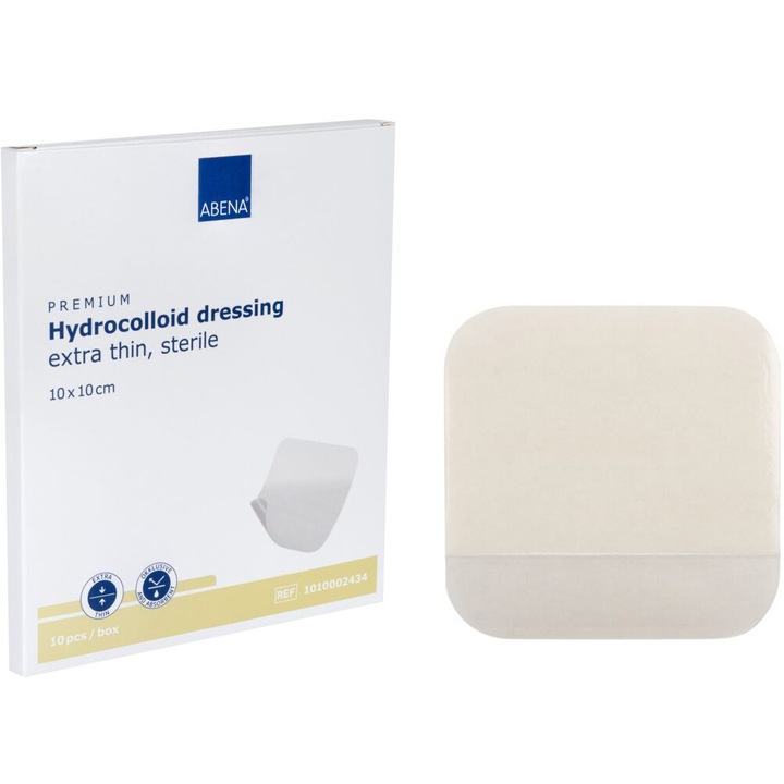 Abena Pansament hidrocoloidal steril, foarte subtire, fara latex, unica folosinta, 10x10 cm, 10 buc.
