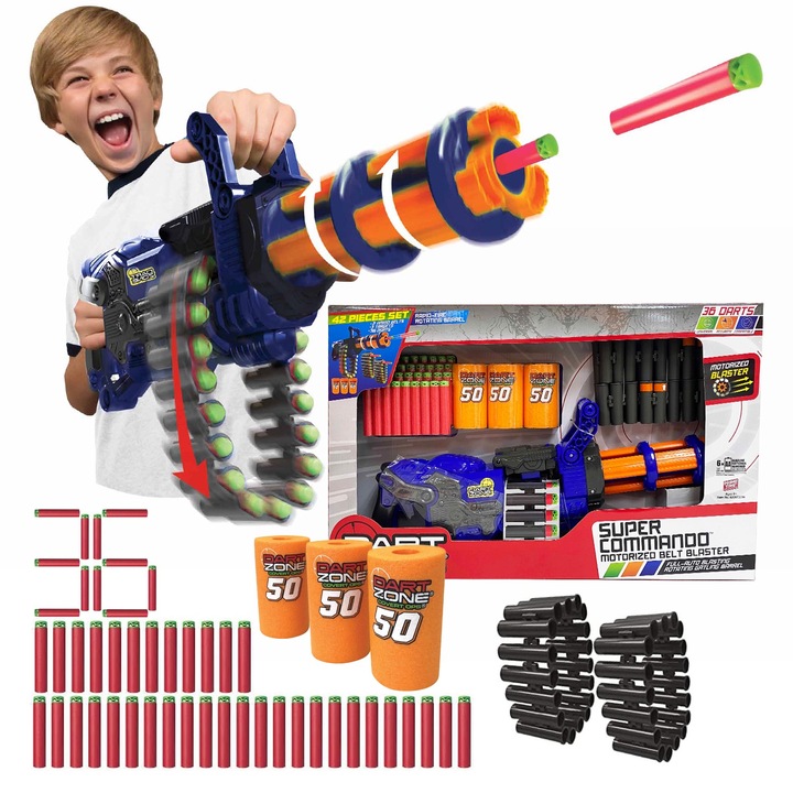 Dart Zone Minigun szett, Super Commando 6300, 2 tár, 36 darts, többszínű, 8+