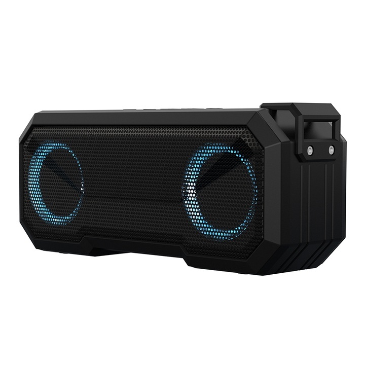 Boxa portabila wireless, mini, X8, Bluetooth 5.0, IPX7 Waterproof, Subwoofer, Lumini RGB, 12h Autonomie, Negru
