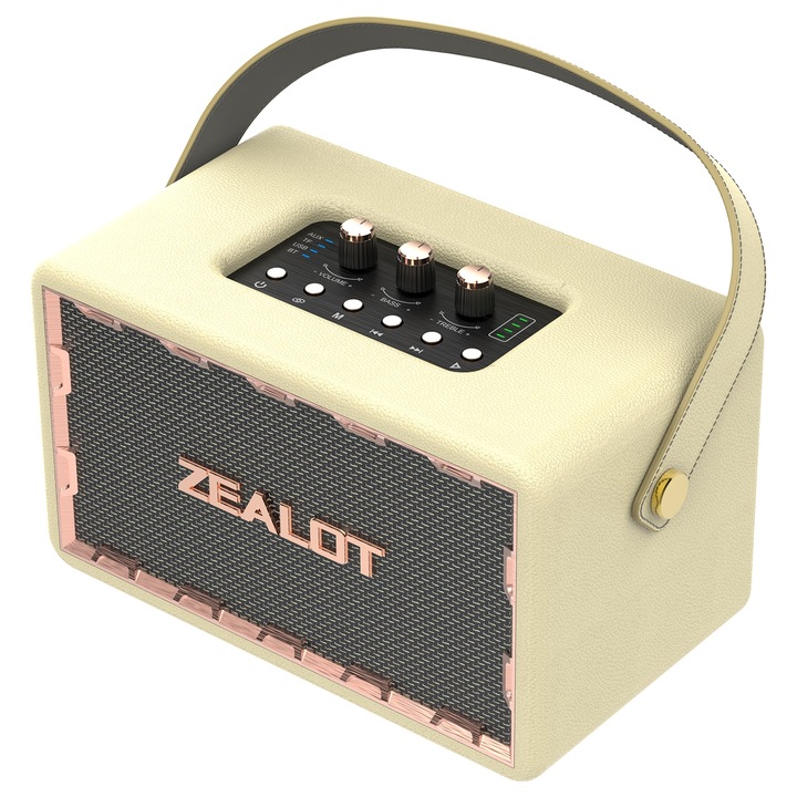 Boxa portabila wireless, mini, Zealot MT01, Desktop Speaker, Bluetooth 5.3, 24000mAh, 60W, 20Hz-20kHz, Type-C, Alb