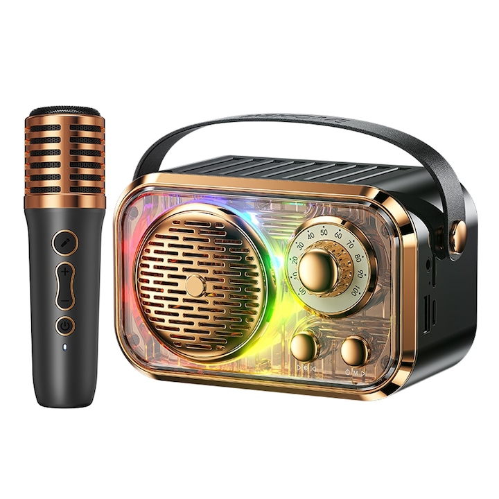 Boxa portabila wireless, mini, T&G TG-443, Desktop Speaker, Bluetooth 5.4, 2400mAh, 4h Autonomie, FM, USB/TF, TWS, Negru