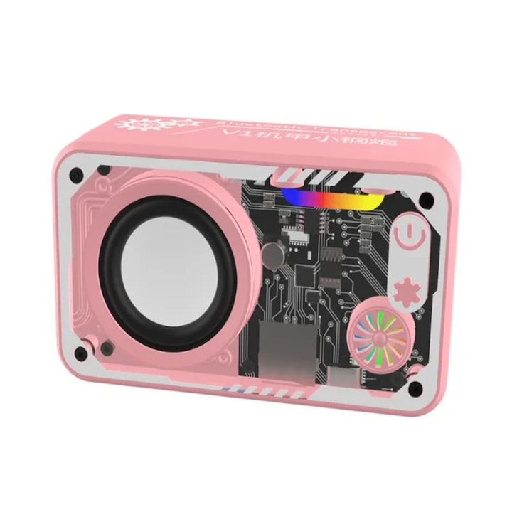 Boxa portabila, rezistenta la apa, BTS-09, Bluetooth 4.0+EDR, LED, FM, TF, Ventuza, Roz