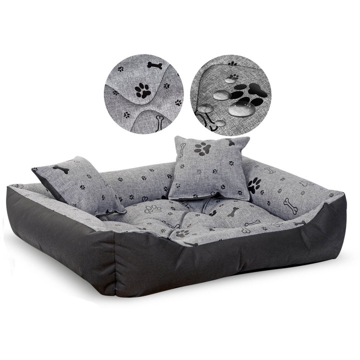 Кучешко легло AIO Factory, 115x95 см, водоустойчиво, сиво, с две безплатни възглавници