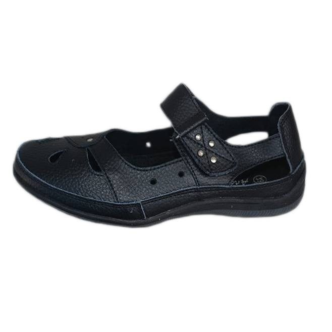 Balerini din piele naturala, cu capse argintii, D&J Exclusive, Negru