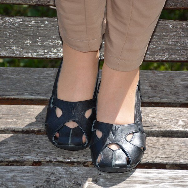 Sandale joase cu varf inchis din barete,D&J Exclusive, Negru