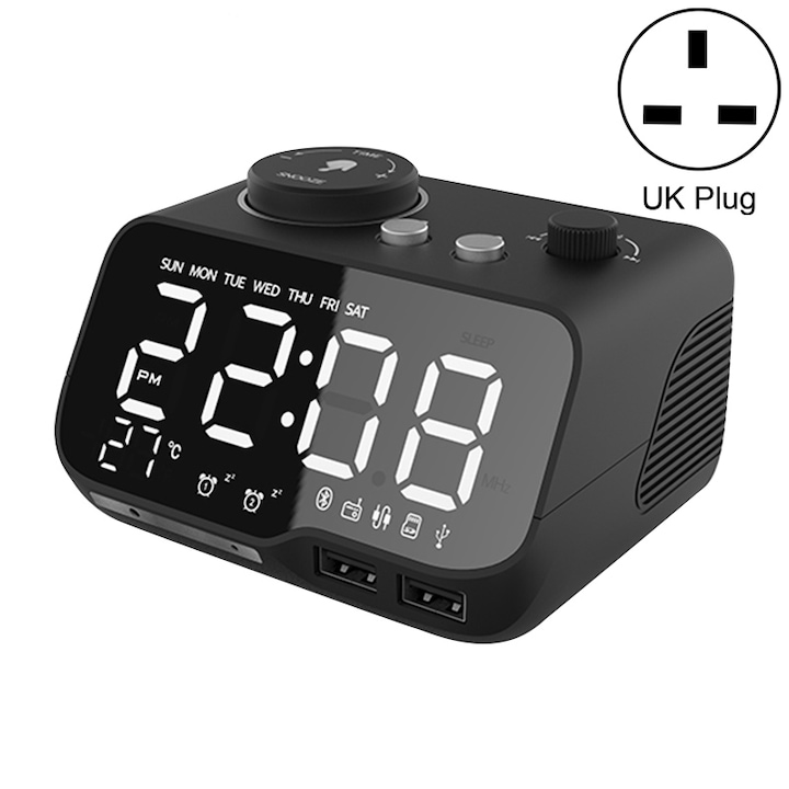 Boxa portabila wireless, mini, desktop, M9, Bluetooth 4.1, TF/U Disk, Alarma, LED Display, 2x5W, Negru