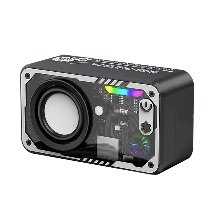 Boxa portabila wireless, mini, V1 Mecha Wind, Bluetooth 5.3, LED 7 culori, TF Card, 8h Autonomie, Alb