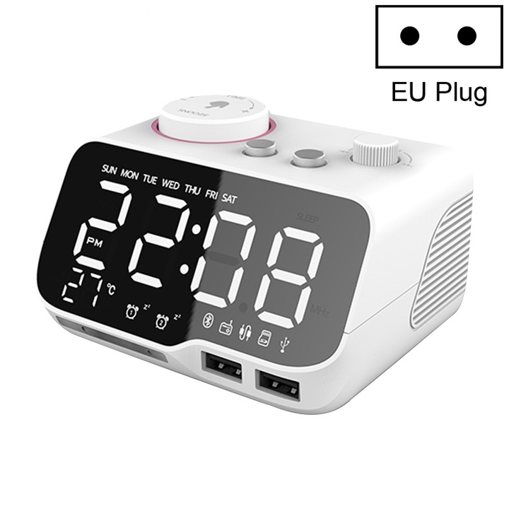 Boxa portabila wireless, mini, Desktop Speaker M9, Bluetooth 4.1, TF/U Disk, Dual USB, LED Display, Dual Alarm, Negru