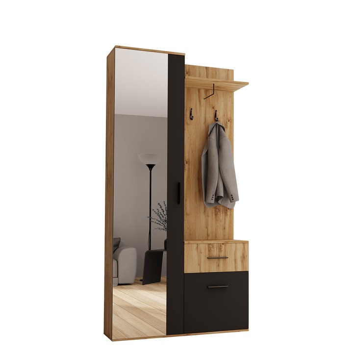 Mobilier pentru hol Tybury, MIRJAN24, wotan / negru, 30x97x195 cm