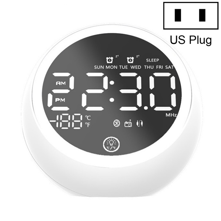 Boxa portabila, multifunctionala, X10 LED Night Light Alarm Clock, Bluetooth 5.0, TF Card, FM, Brand & Model, Alb