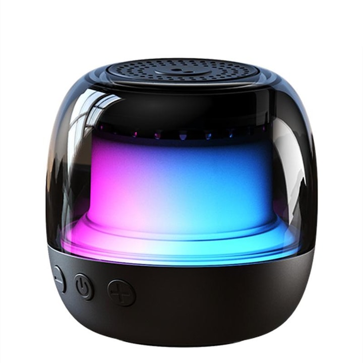 Boxa portabila wireless, mini, Home Karaoke Sound, Bluetooth 5.3, Microfon integrat, Lumina ambientala RGB, 5h Autonomie, Alb