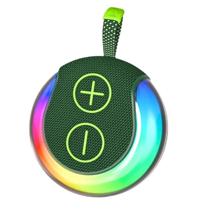 Boxa portabila wireless, mini, desktop subwoofer RGB light, Bluetooth 5.3, FM, USB/TF, TWS, LED colorate, 7h Autonomie, Negru