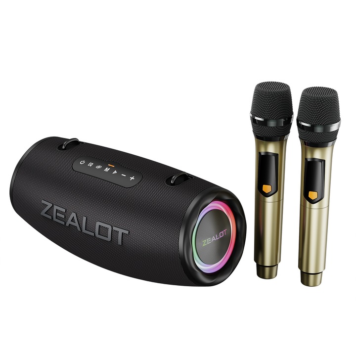 Boxa portabila Oneder D7, Bluetooth 5.0, Karaoke, Doua microfoane, Negru