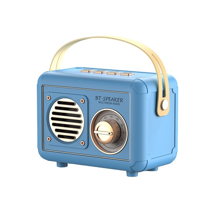 Boxa portabila wireless, mini, Retro FT-BT20, Bluetooth, USB/TF, FM Radio, Albastru
