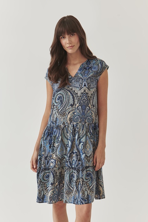 Tatuum, Rochie cu model si maneci scurte, Multicolor, 38