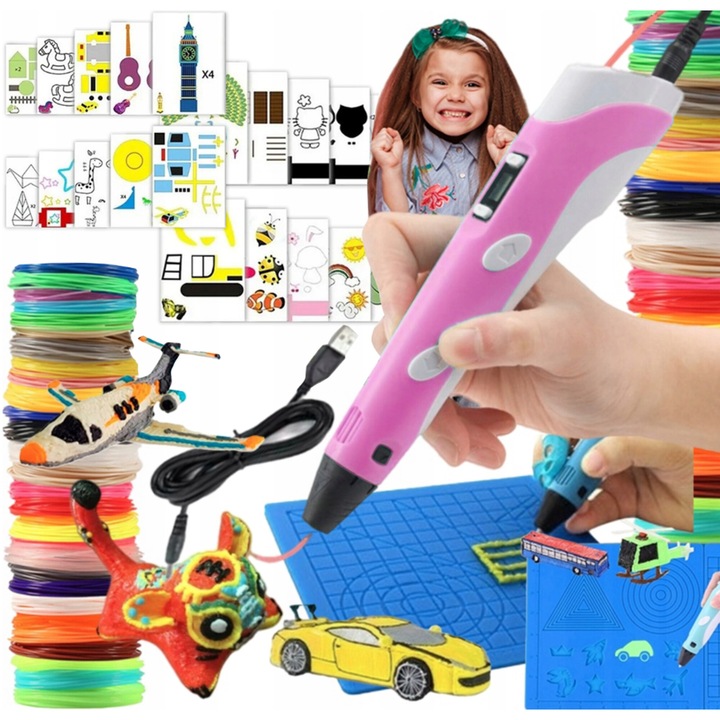 Комплект 3D химикалки Lewer със 109 м нишка, подложка за дизайн и шаблони