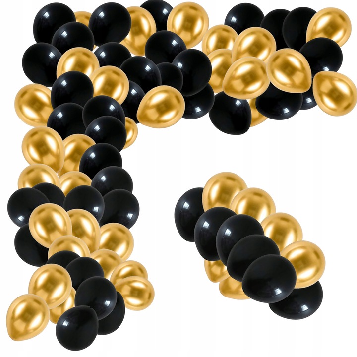 Fekete és arany metál lufik szett, Lewer, 100 darabos, 25 cm-es