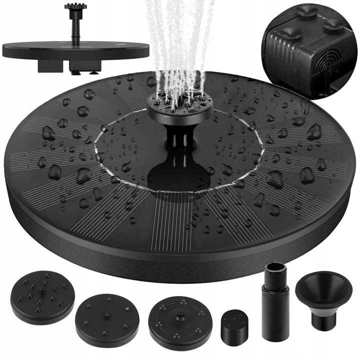 Fantana solara pentru gradina, Lewer, 16x16x3cm, neagra, set cu 4 capete interschimbabile