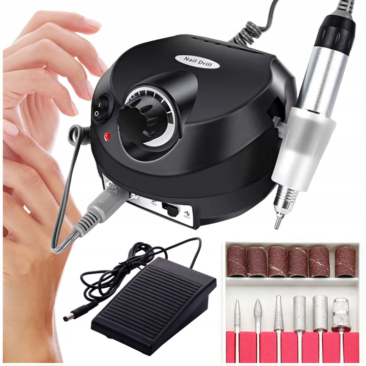 Пила за нокти, 65W, черна, пълен комплект със свредла