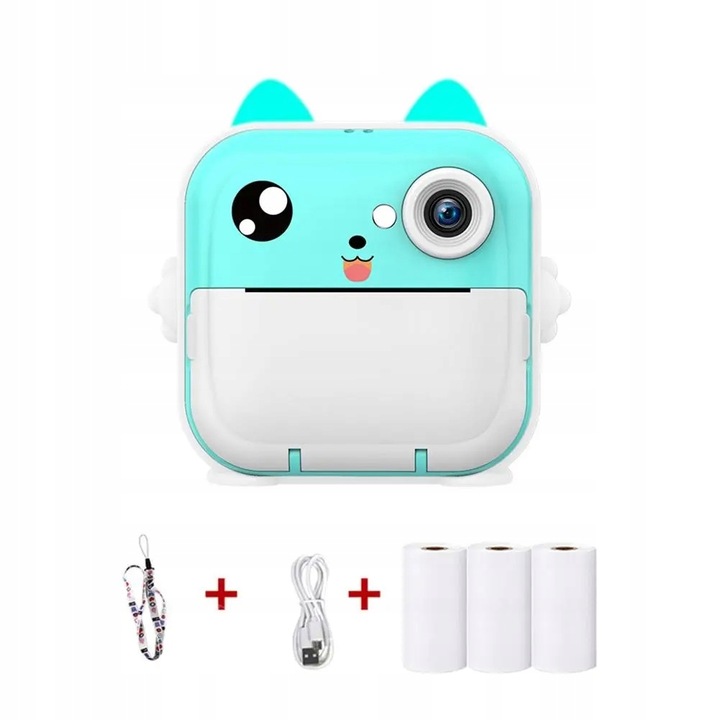 Mini aparat foto instantaneu Lewer, 11x11x4.5cm, Albastru/Alb