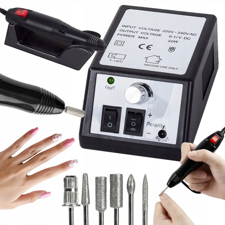 Freza Unghii Profesionala, LEWER, Freza Electrica, 20W, 20000 RPM, Twist&Lock, Schimbare Sens Rotatie, Set 30 Freze Diamantate, 5 Freze, Capace, Suport, Maner Ergonomic, Pentru Manichiura, Pedichiura, Gel, Hibrid, Cuticule, Set Complet Freza, Negru