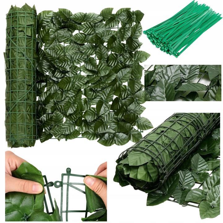 Zabrele artificiale Lewer, blanita de iedera, 5m x 50cm, verde, set cu 100 de legaturi gratuite