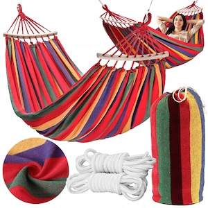 Hamac De Gradina 2 Persoane, Lewer®, XXL 260x155 Cm, 250 Kg, Bare Lemn, Material Rezistent, Cu Husa, Usor De Montat, Ideal Pentru Curte, Camping, Balcon, Interior Si Exterior, Culori Disponibile, Multicolor: