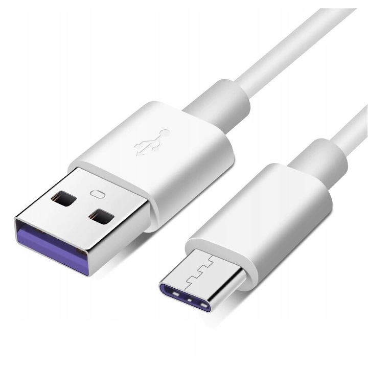 USB-C Lewer Quick Charge 3.0 kábel, 100 cm, fehér, gyorstöltés, adatátvitel