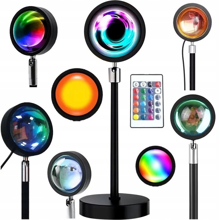Naplemente LED lámpa, Lewer, 16 RGB szín, távirányítóval, 2,5 W, USB tápegységgel