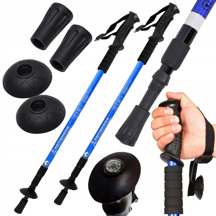 Комплект от 2 телескопични трекинг щеки Lewer, черно-сини, 63x135 см