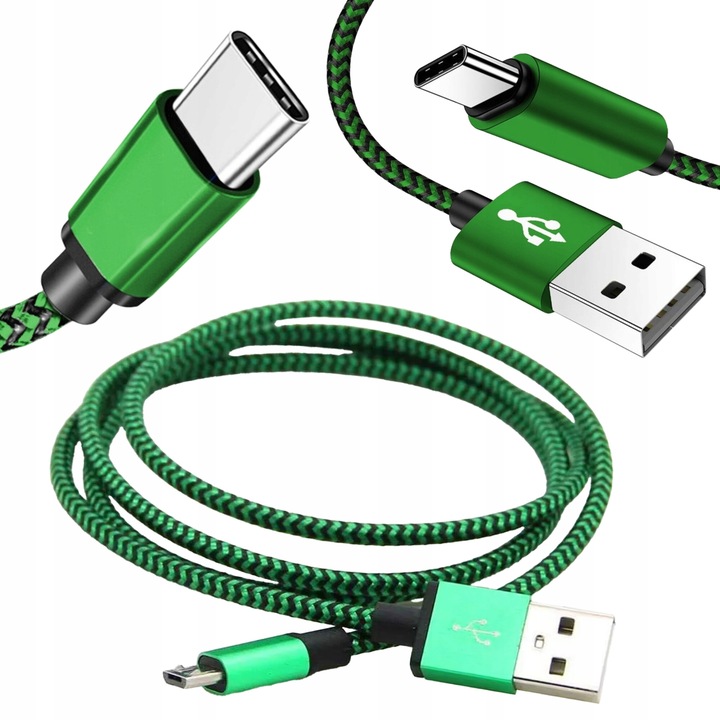 Lewer USB-C kábel, 100 cm, zöld, Quick Charge 3.0 támogatással