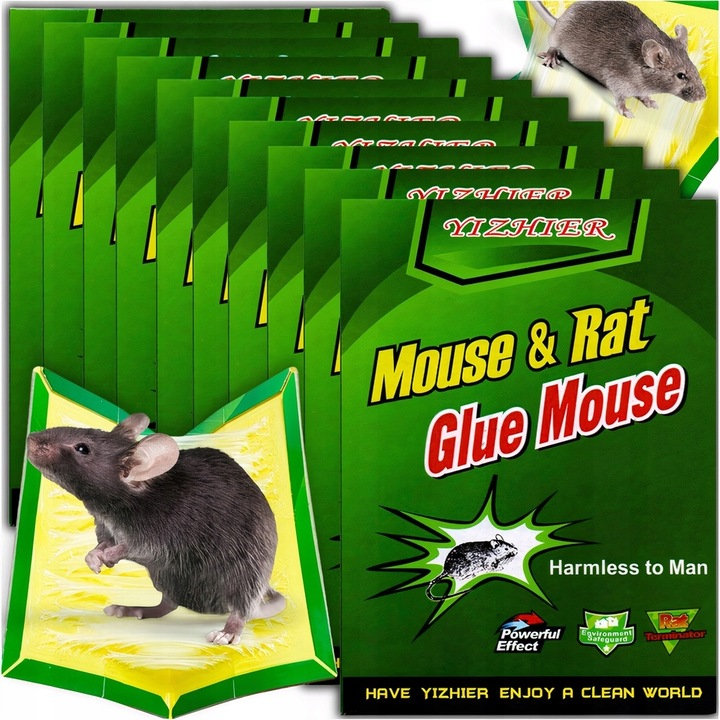 Capcana lipicioasa pentru soareci si sobolani, Lewer, set de 10 bucati, dimensiuni 32,2cm x 21cm, 16cm x 20,5cm, lipici puternic.