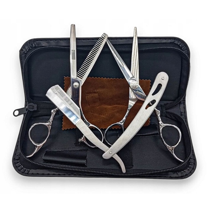 Set foarfece de tuns Lewer, 6 inch, din otel japonez 440C, cu etui elegant